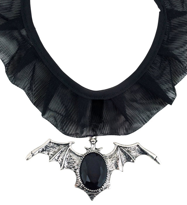 Gothische Halskette mit Fledermaus und schwarzem Edelstein