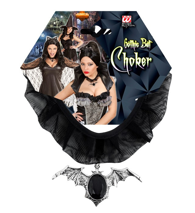 Gothische Halskette mit Fledermaus und schwarzem Edelstein