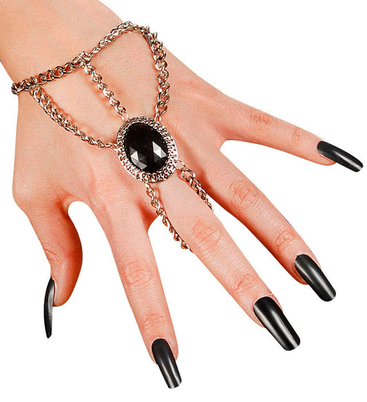 Gothische Handgelenk-Kette mit schwarzem Edelstein-Medaillon