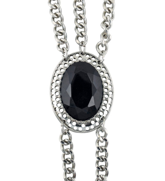 Gothische Handgelenk-Kette mit schwarzem Edelstein-Medaillon