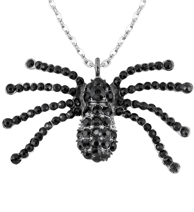 Schwarze Strass-Spinnenhalskette mit funkelnden Steinen auf schwarzem Hintergrund
