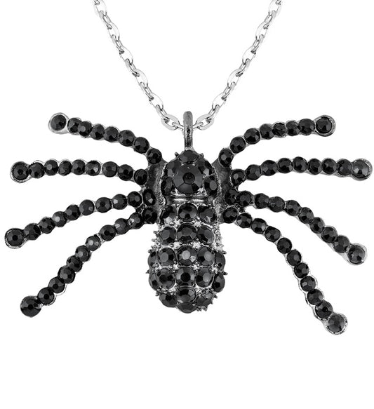 Schwarze Strass-Spinnenhalskette mit funkelnden Steinen auf schwarzem Hintergrund