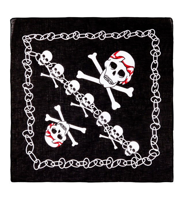 Schwarzes Piraten-Bandana mit weissem Totenkopf auf 55x55 cm Baumwollstoff