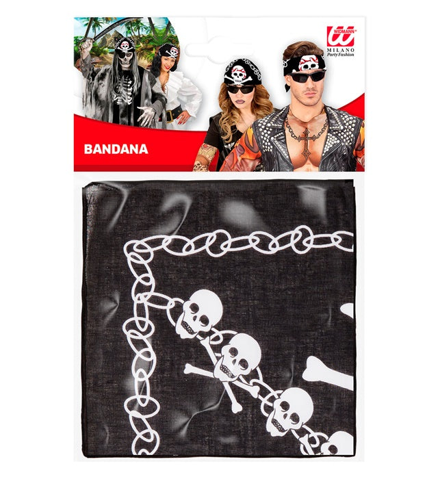 Schwarzes Piraten-Bandana mit weissem Totenkopf auf 55x55 cm Baumwollstoff