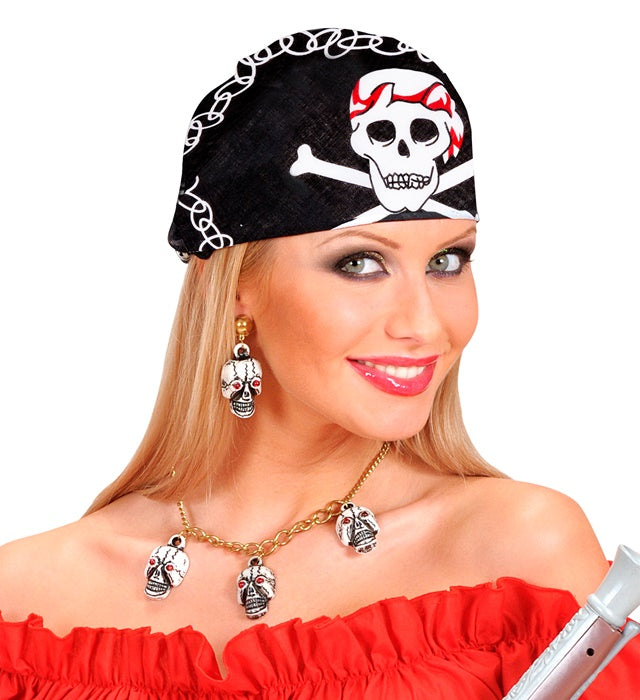 Schwarzes Piraten-Bandana mit weissem Totenkopf auf 55x55 cm Baumwollstoff