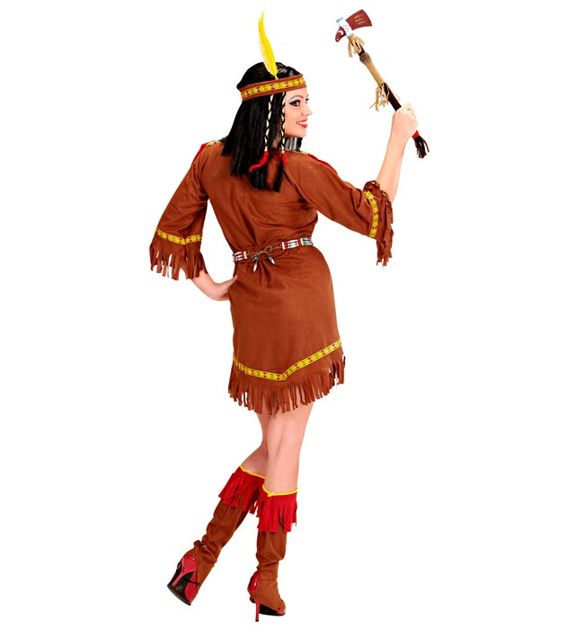 Indianerin Kostüm mit Kleid, Schürze, Stiefelüberziehern und Federstirnband