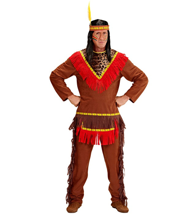 Indianer-Kostüm bestehend aus Kasack, Hose und Stirnband mit Feder