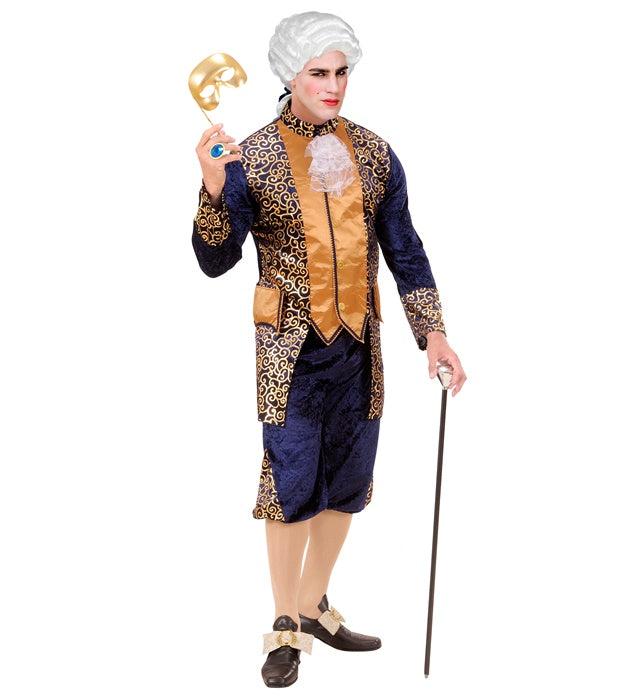 Blaues Samt-Kostüm bestehend aus Jacke und Hose für Fasnacht und Karneval