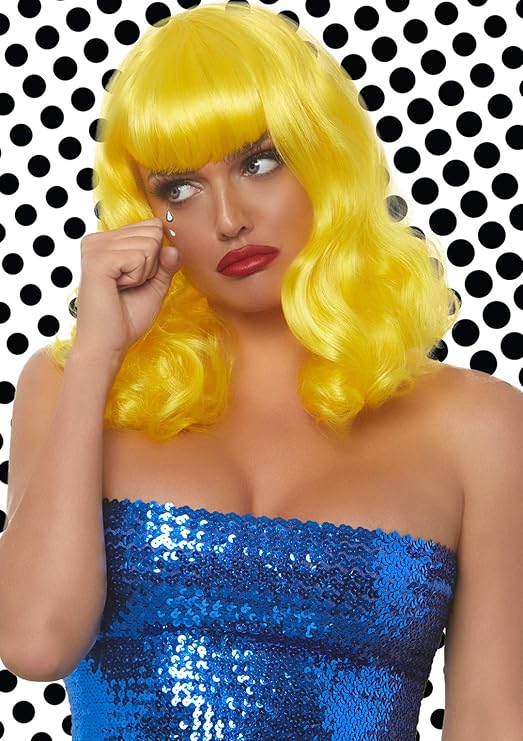 Leg Avenue blonde Retro-Bob-Perücke mit Locken und Schwarzlicht-Effekt – Detailansicht