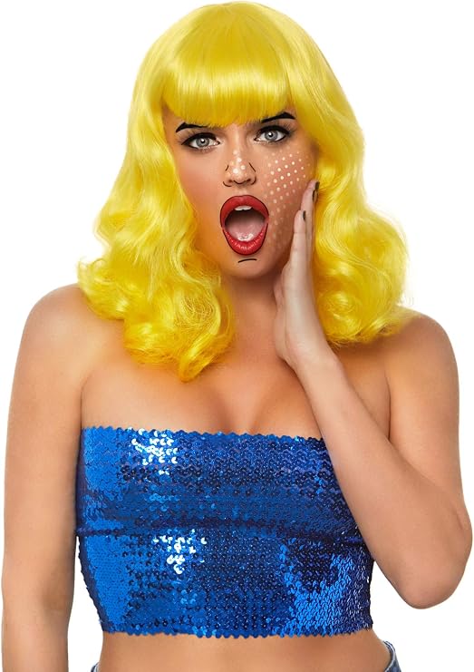 Leg Avenue blonde Retro-Bob-Perücke mit Locken und Schwarzlicht-Effekt – Seitenansicht