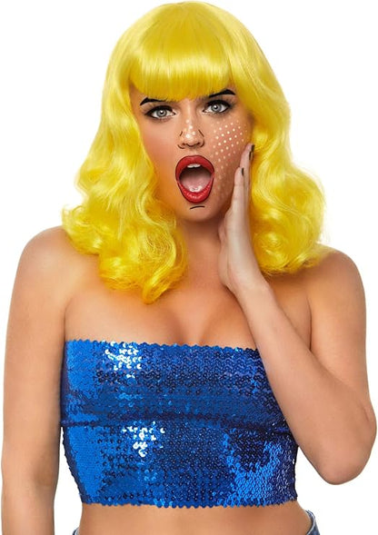 Leg Avenue blonde Retro-Bob-Perücke mit Locken und Schwarzlicht-Effekt – Seitenansicht