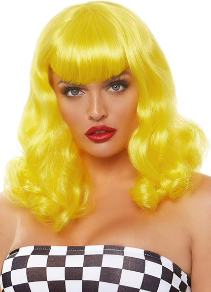 Leg Avenue blonde Retro-Bob-Perücke mit Locken und Schwarzlicht-Effekt – Produktansicht