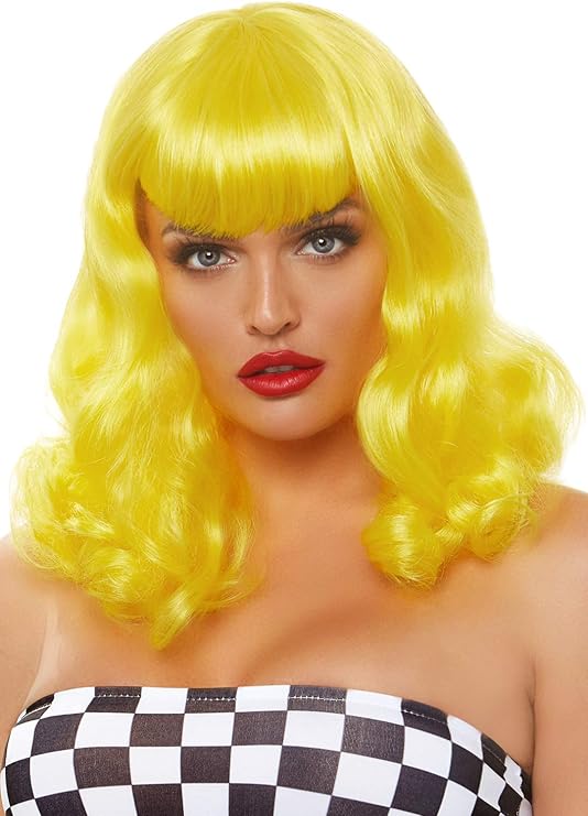 Leg Avenue blonde Retro-Bob-Perücke mit Locken und Schwarzlicht-Effekt – Produktansicht
