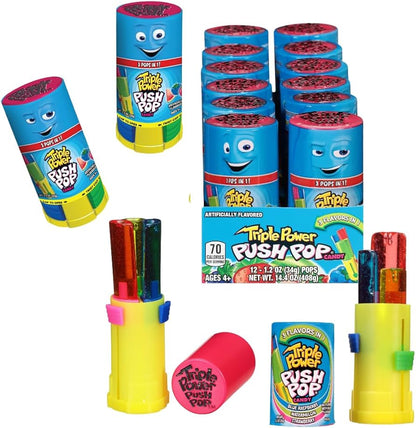 Bazooka Triple Push Pop Lolli 34 g mit drei Geschmacksrichtungen