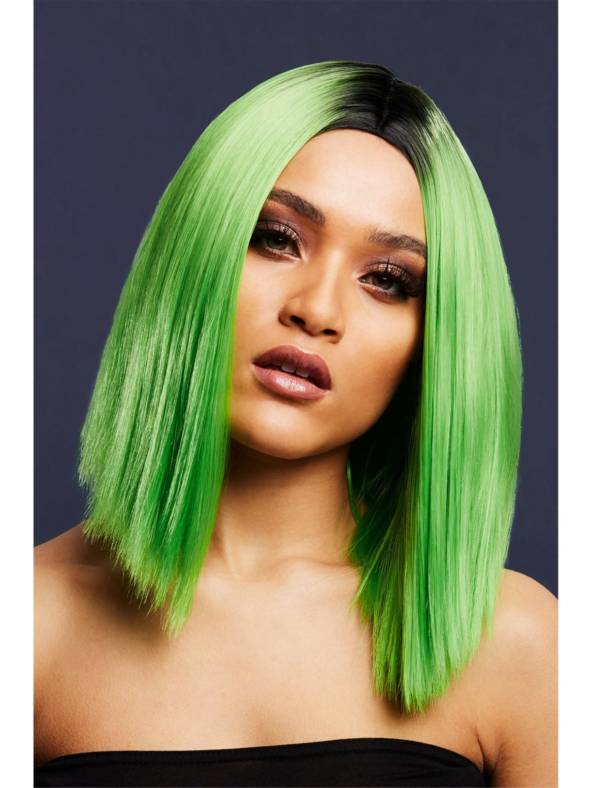 Smiffys Fever Kylie Perücke zweifarbig Magenta-Pink Inverted Long Bob – Seitenansicht