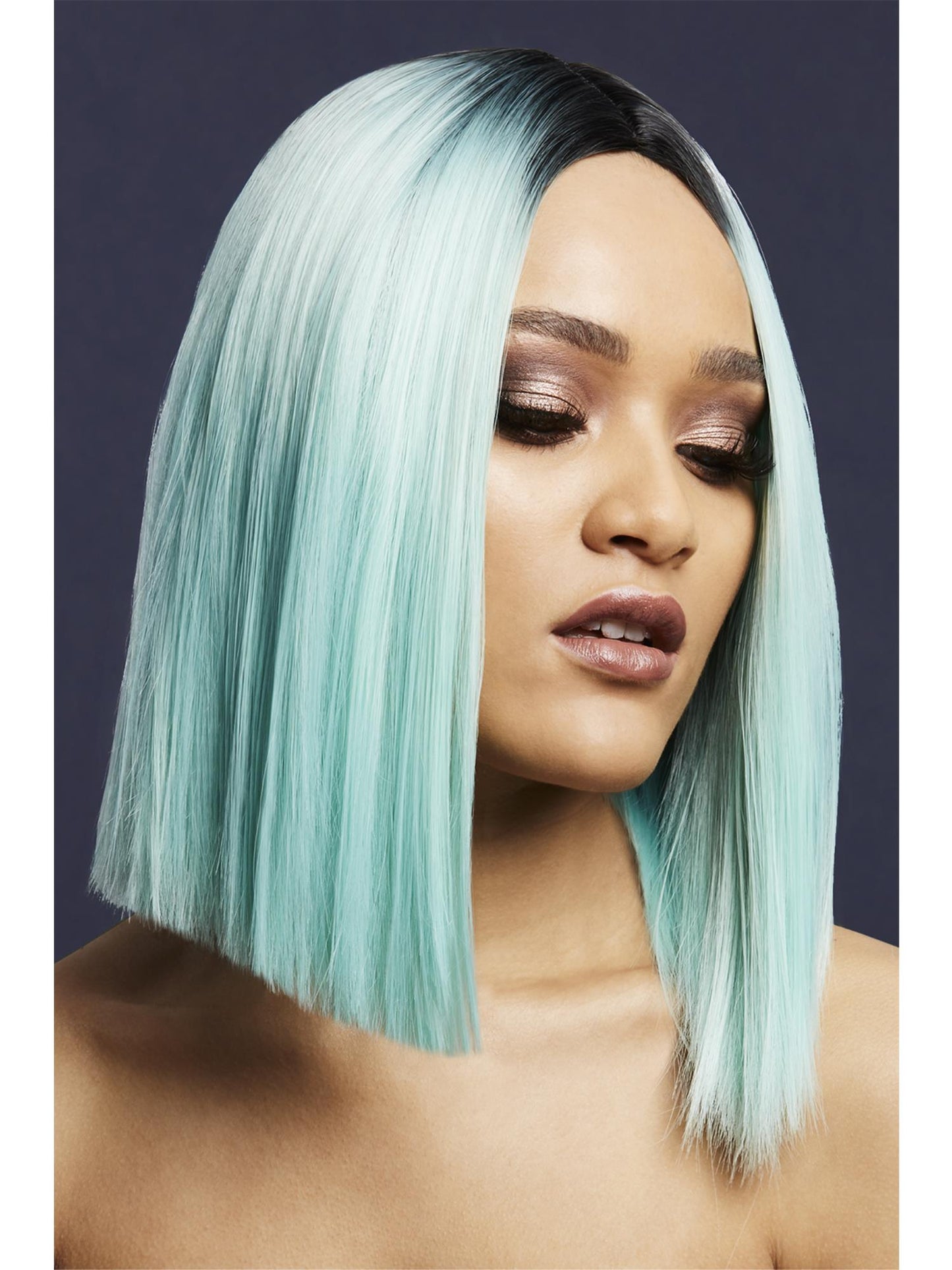 Smiffys Fever Kylie Perücke zweifarbig Magenta-Pink Inverted Long Bob – Rückansicht