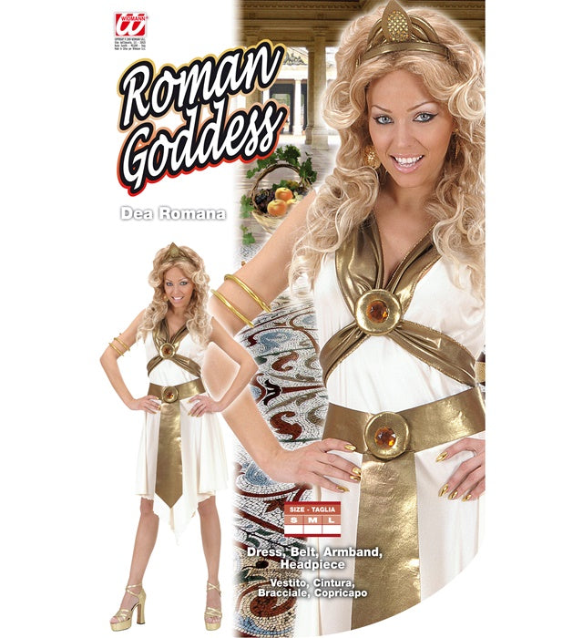 Damenkostüm Römische Göttin mit Kleid, Gürtel, Armband und Kopfbedeckung