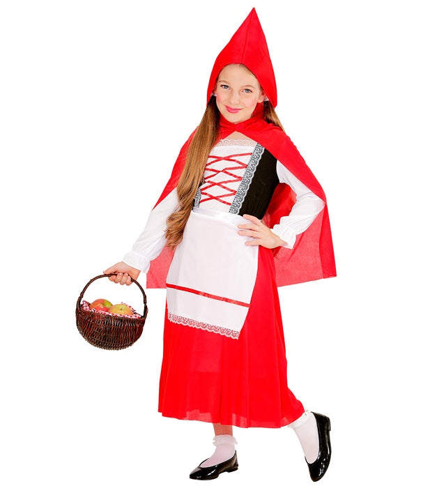 Rotkäppchen Kostüm mit rotem Kleid, weißer Schürze und rotem Kapuzenumhang