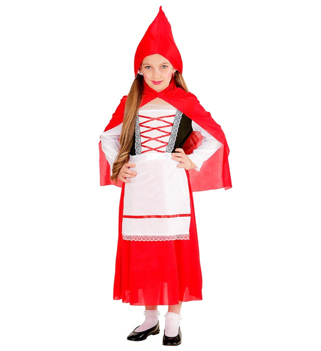 Rotkäppchen Kostüm mit rotem Kleid, weißer Schürze und rotem Kapuzenumhang