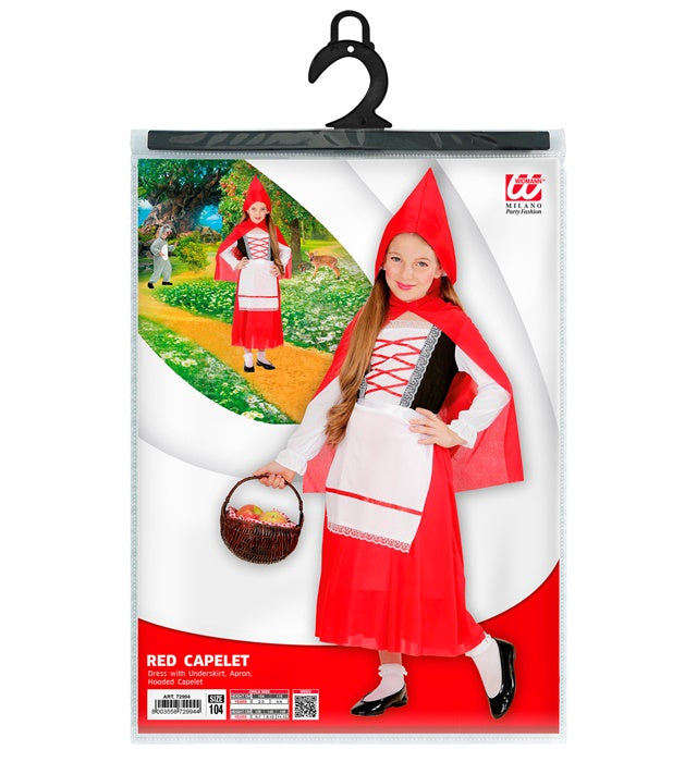 Rotkäppchen Kostüm mit rotem Kleid, weißer Schürze und rotem Kapuzenumhang