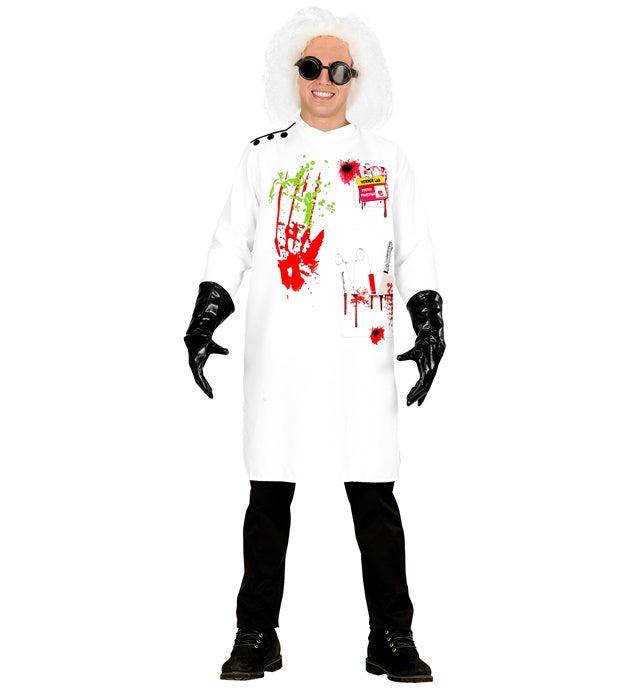 Mad Scientist Kostüm mit weißem Laborkittel und Handschuhen