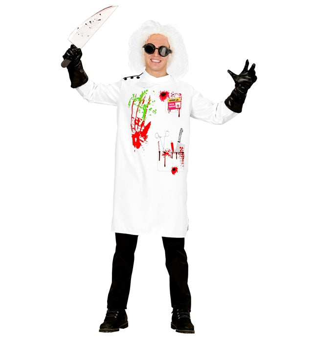 Mad Scientist Kostüm mit weißem Laborkittel und Handschuhen