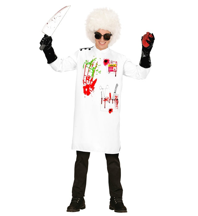 Mad Scientist Kostüm mit weißem Laborkittel und Handschuhen