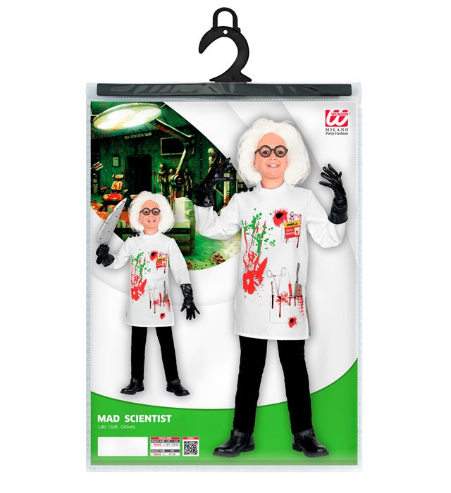 Mad Scientist Laborkittel mit Handschuhen für Fasnacht Kostüm