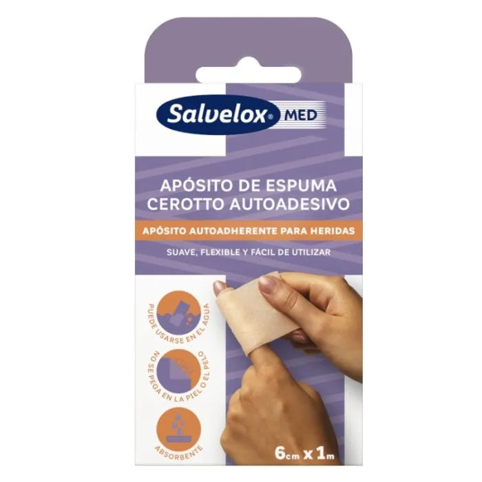 SALVELOX SALVELOX Schaumstoff-Verband 6 cm x 1 m Verbandstoff für Wundversorgung Kosmetik