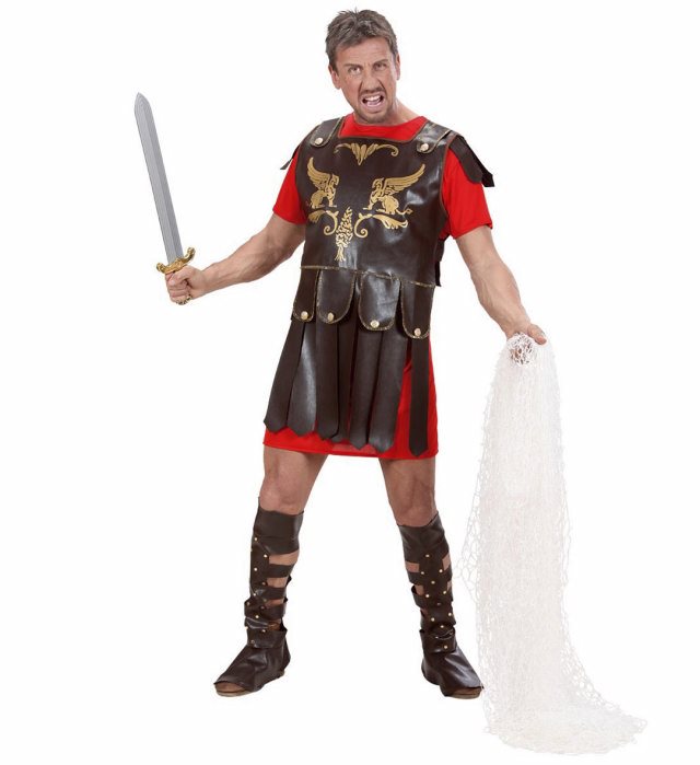 Gladiator-Kostüm mit Tunika, Rüstung und Stiefelüberziehern für Fasnacht