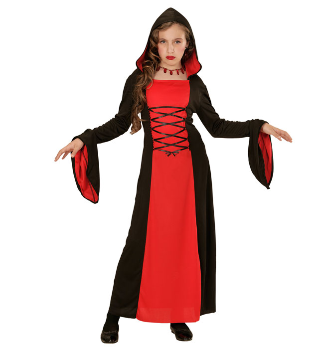 Gothic Lady Kleid mit Kapuze in Schwarz für Fasnacht und Karneval