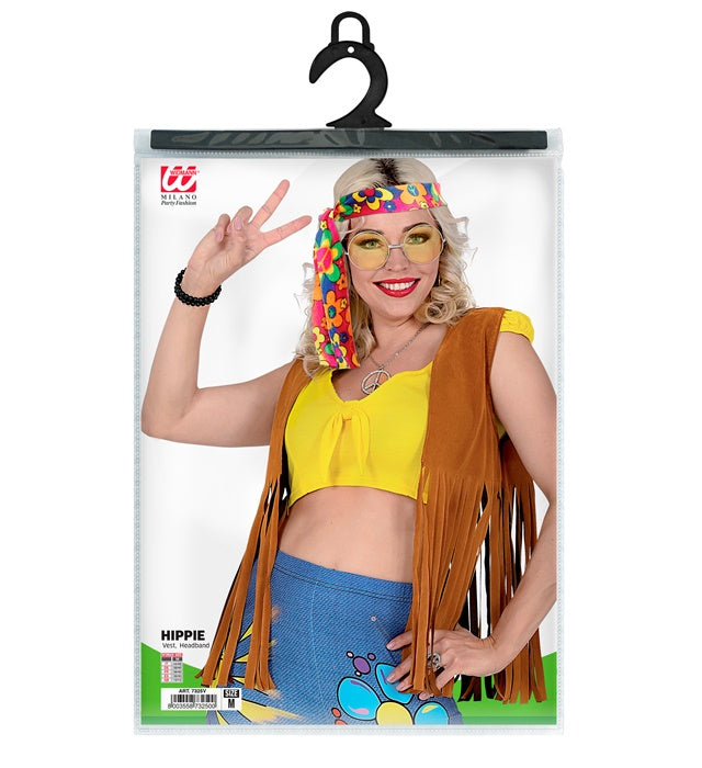 Bunte Hippie Weste mit passendem Stirnband für Fasnacht und Karneval