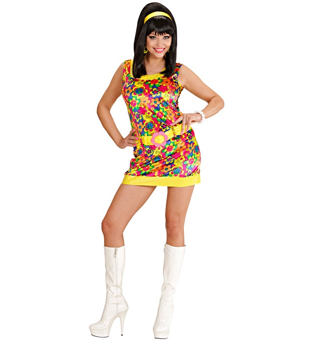 Peace & Love Girl Samtkleid aus Samt mit Gürtel und Stirnband