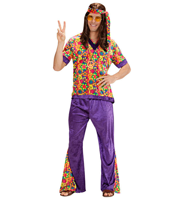 Hippie Dude Kostüm aus Samt mit Hemd, Hose und Stirnband für Fasnacht