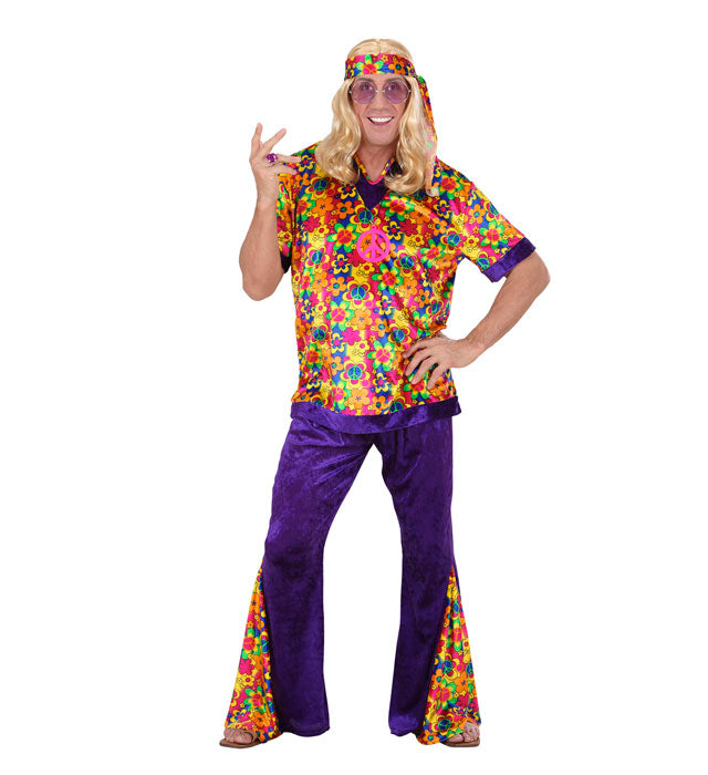 Hippie Dude Kostüm aus Samt mit Hemd, Hose und Stirnband für Fasnacht