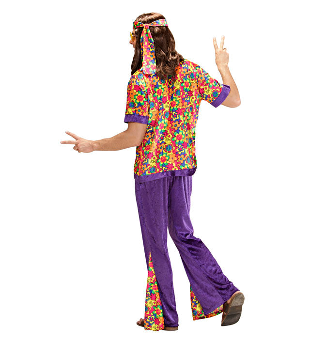 Hippie Dude Kostüm aus Samt mit Hemd, Hose und Stirnband für Fasnacht