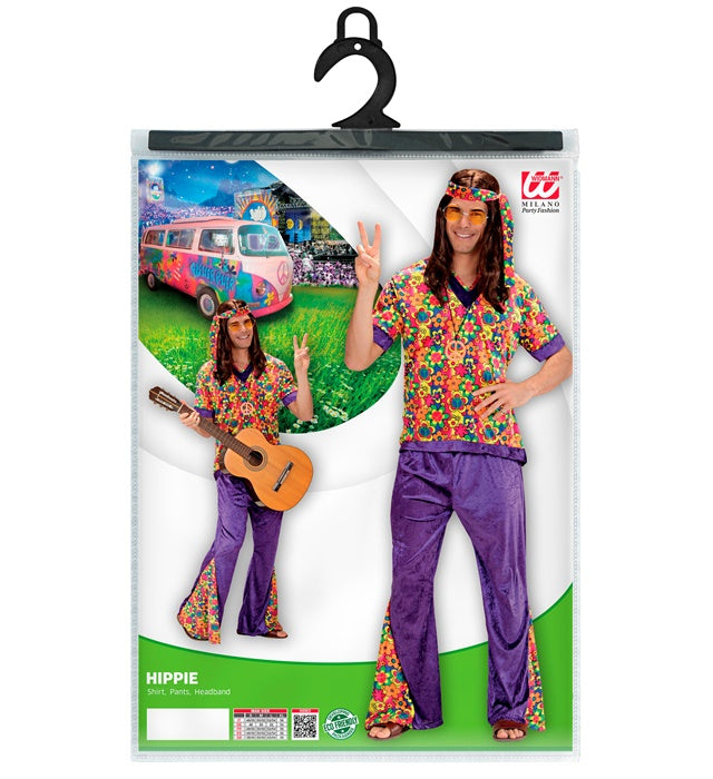 Hippie Dude Kostüm aus Samt mit Hemd, Hose und Stirnband für Fasnacht