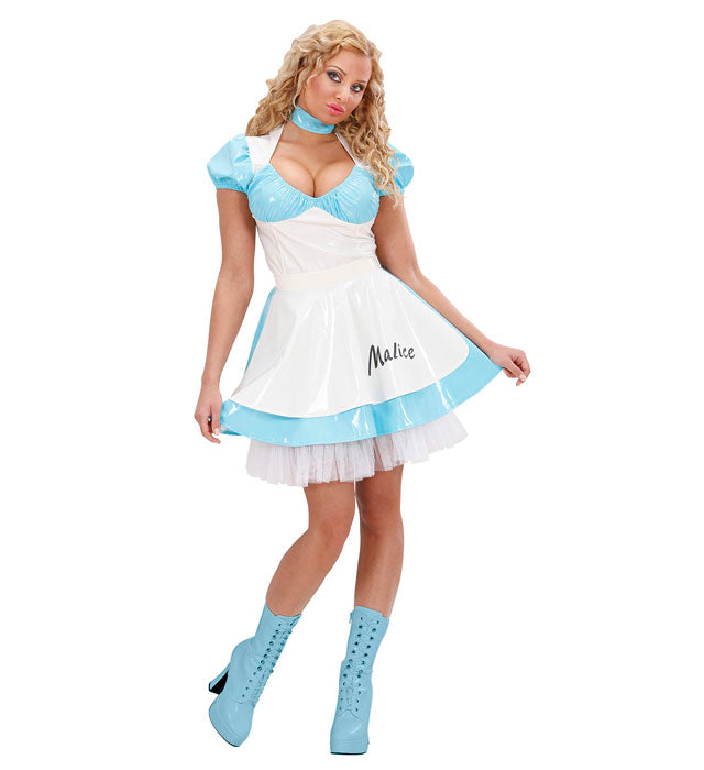 Malice Kostümkleid mit Schürze und Halsband auf weißem Hintergrund