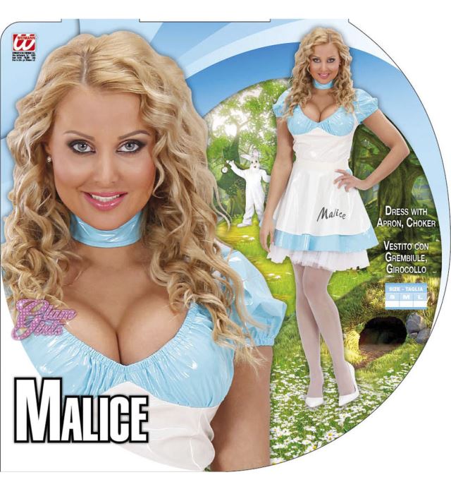 Malice Kostümkleid mit Schürze und Halsband auf weißem Hintergrund