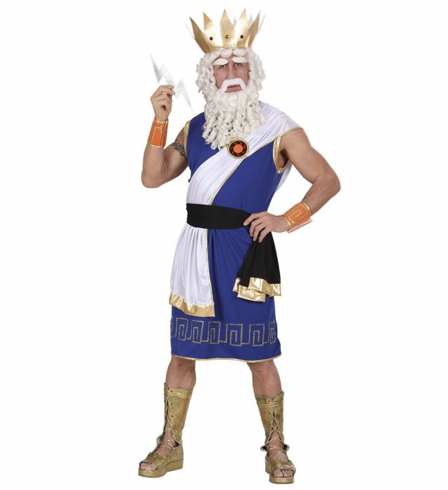 ZEUS Kostüm-Set mit Tunika, Gürtel, Krone und Blitz-Accessoires