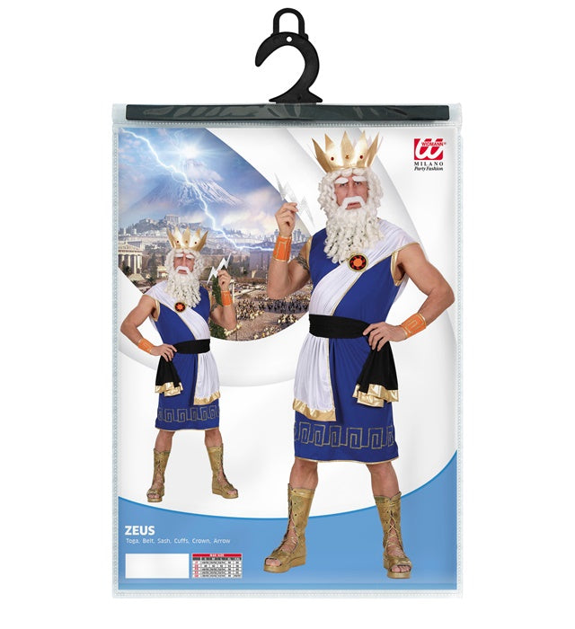 ZEUS Kostüm-Set mit Tunika, Gürtel, Krone und Blitz-Accessoires