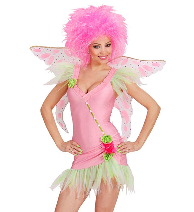 Rosa Fee Kostüm mit Kleid und Flügeln für Fasnacht