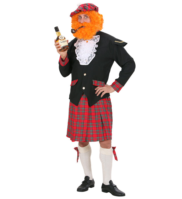 Schottisches Herren-Kostüm mit Kilt, Jacke, Jabot und Hut