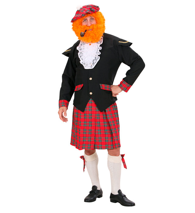 Schottisches Herren-Kostüm mit Kilt, Jacke, Jabot und Hut