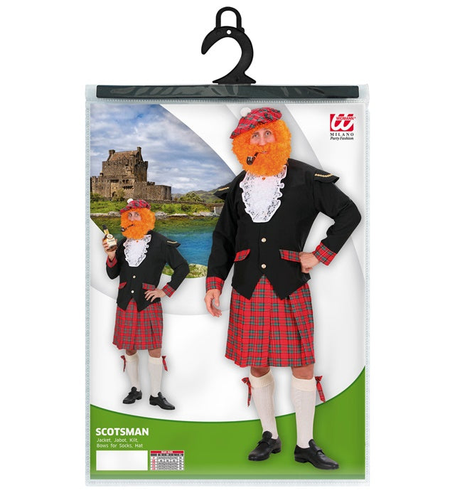 Schottisches Herren-Kostüm mit Kilt, Jacke, Jabot und Hut