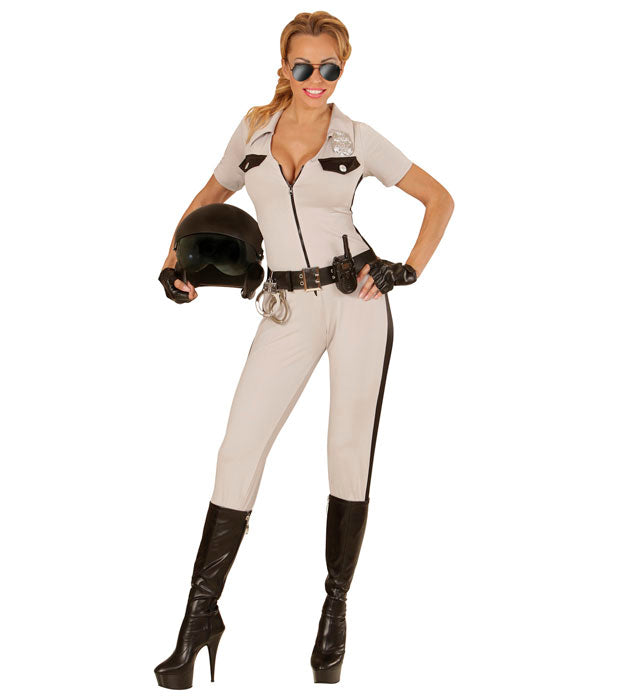 California Highway Patrol Officer Kostüm mit Overall, Gürtel und fingerlosen Handschuhen