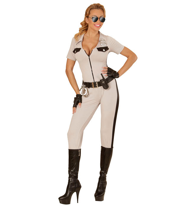 California Highway Patrol Officer Kostüm mit Overall, Gürtel und fingerlosen Handschuhen
