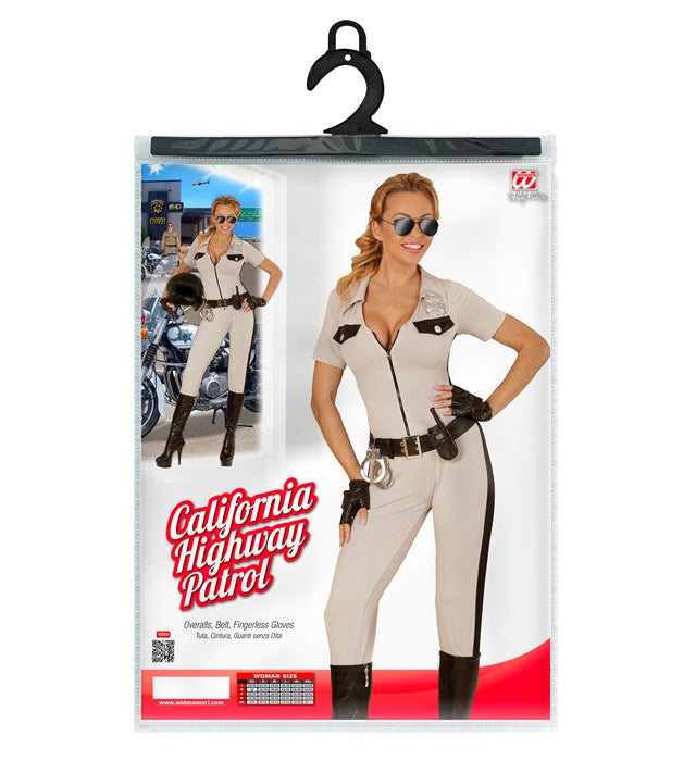 California Highway Patrol Officer Kostüm mit Overall, Gürtel und fingerlosen Handschuhen
