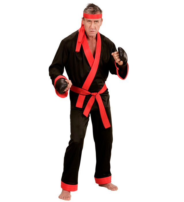 Kick Boxer Kostüm-Set mit Oberteil, Hose, Gürtel, Stirnband und Boxhandschuhen