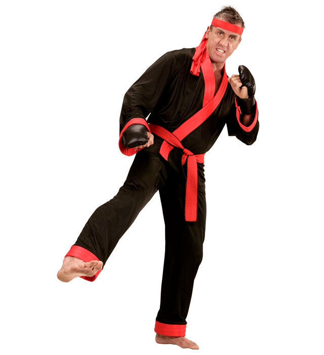 Kick Boxer Kostüm-Set mit Oberteil, Hose, Gürtel, Stirnband und Boxhandschuhen